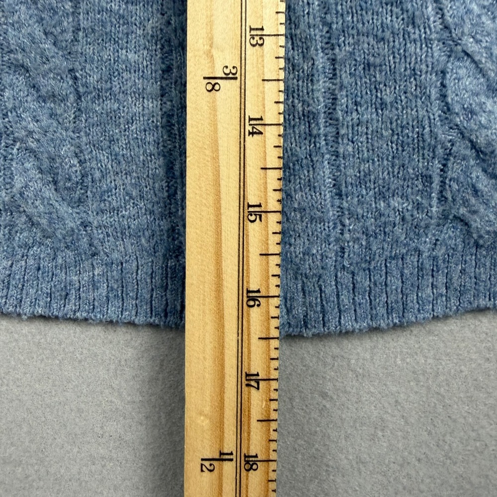 American Eagle Womens Large Blue Cable Knit Soft Full Zip Hoodie Sweater Cropped - Picture 9 of 10